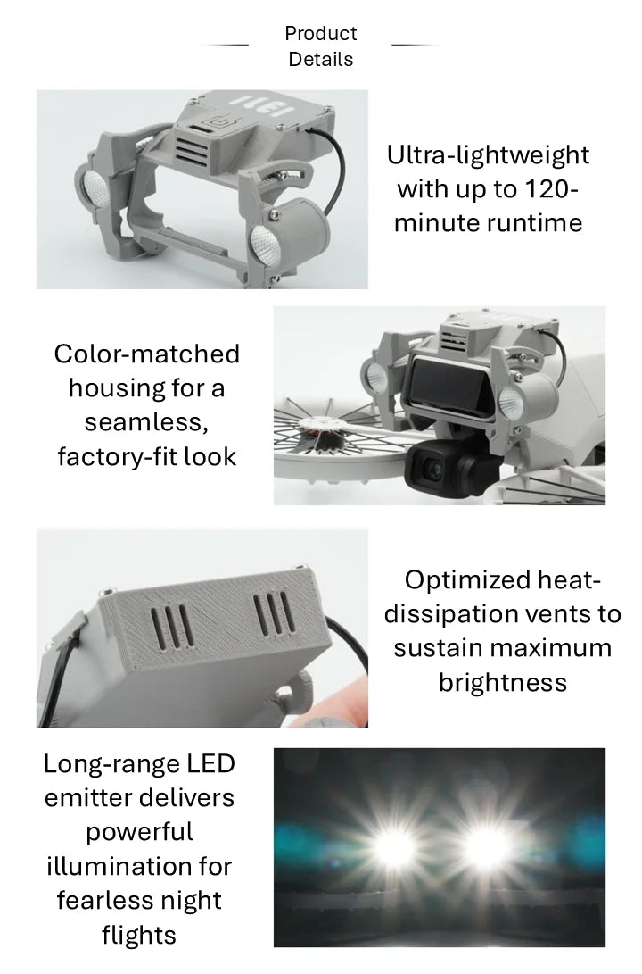 DJI Flip Night Flight Light Accessory, 900LM Front & Bottom Fill Lights, Adjustable Angle, High/Low/Strobe, 120 Min