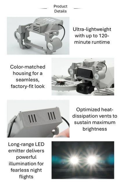 DJI Flip Night Flight Light Accessory, 900LM Front & Bottom Fill Lights, Adjustable Angle, High/Low/Strobe, 120 Min