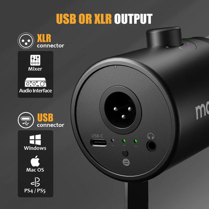 MAONO PD400X USB/XLR Dynamic Microphone All Metal With One-Touch Mute Headphone Jack And Volume Control For Podcasting Streaming