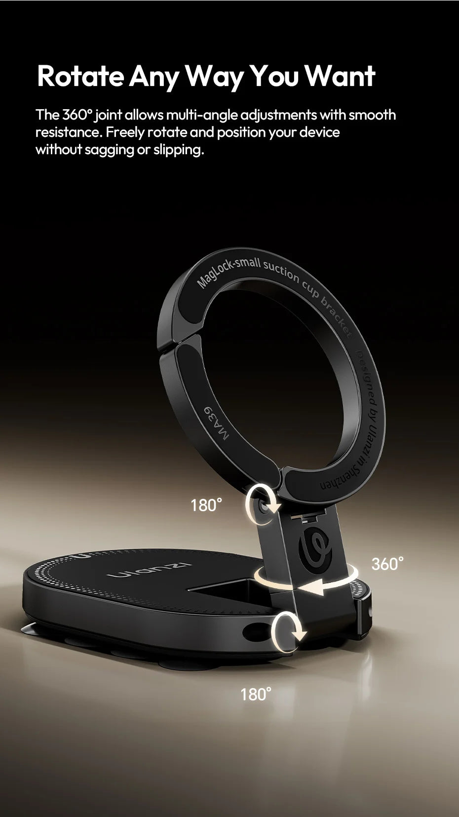 Ulanzi MA39 MagLock Suction Cup Phone Mount Desktop Stand for iPhone 17 16 15 14 with Suction Bottom for Wall Glass
