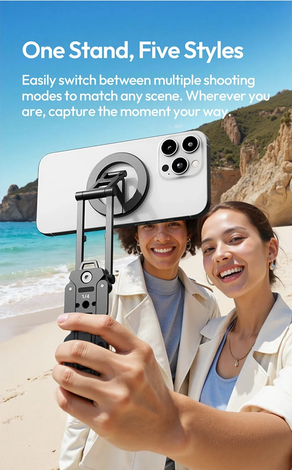 Original Ulanzi SK29 Foldable Magnetic Phone Stand Phone Clamp Selfie Stick Desktop Tripod 360° Rotation for Vlog Livestreaming