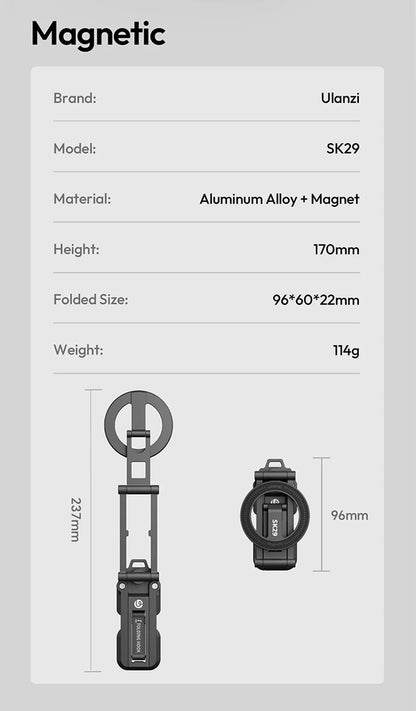 Original Ulanzi SK29 Foldable Magnetic Phone Stand Phone Clamp Selfie Stick Desktop Tripod 360° Rotation for Vlog Livestreaming
