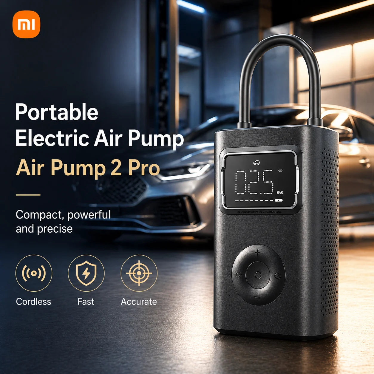 Xiaomi Mijia Portable Air Compressor 2 Pro, 150Psi Electric Tire Inflator with Speed Boost Fast Charging, Air Pump for Car, Motorcycle, Bicycle and Ball
