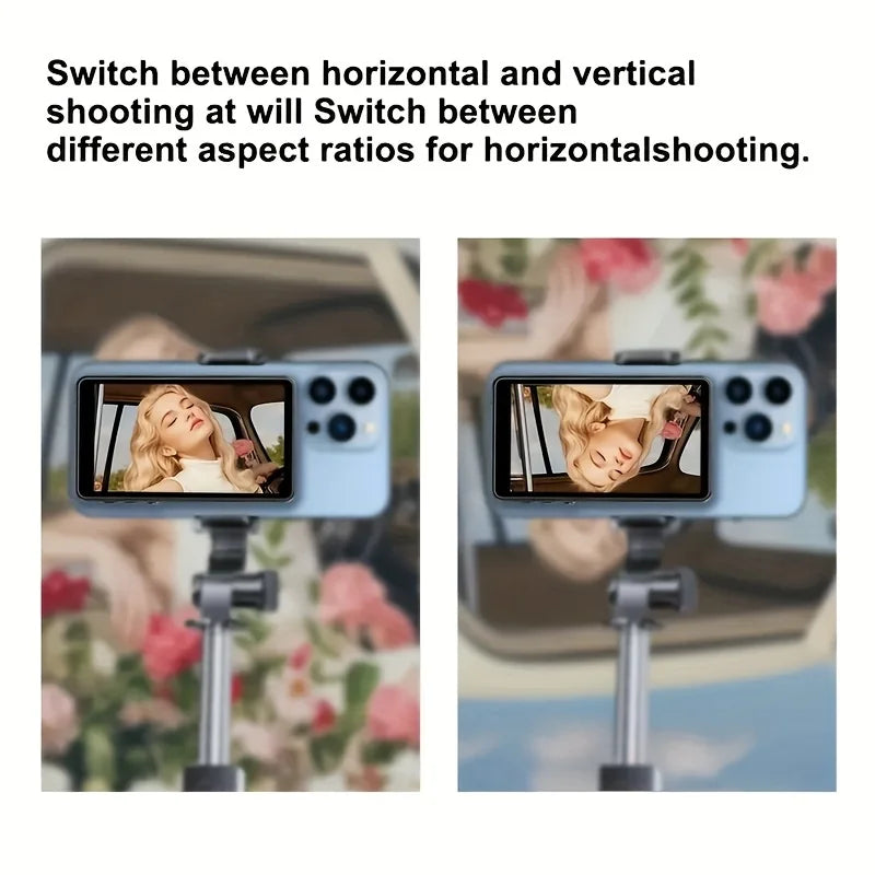 Vlog Screen Selfie Monitor, Magnetic Phone Holder Clip Mount, Using Phone Rear Camera for Selfie Vlog Live Stream