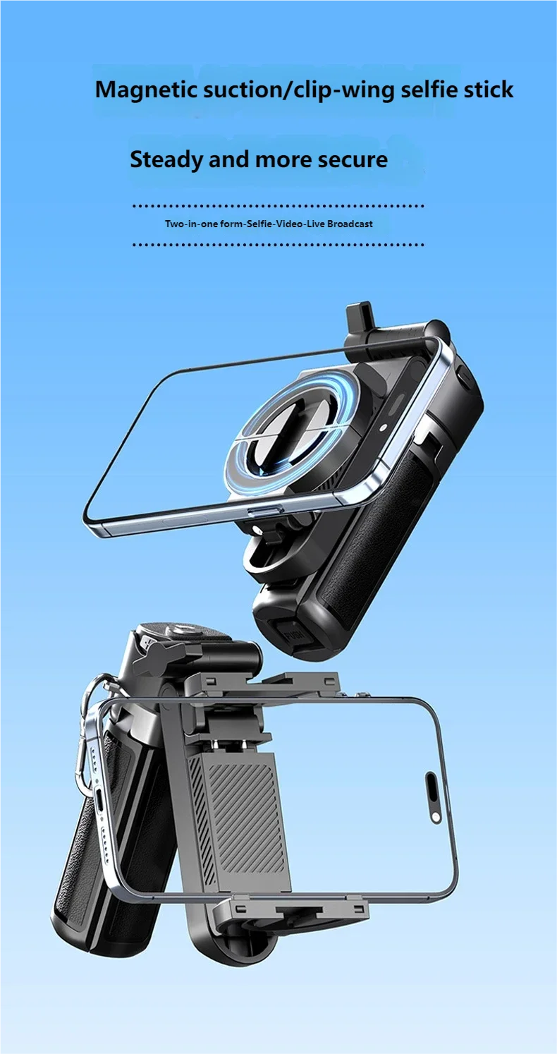 Magnetic Selfie Stick Tripod Anti-shake Extendable Phone Holder for Live Streaming Vlog Zoom Travel iPhone Samsung Android