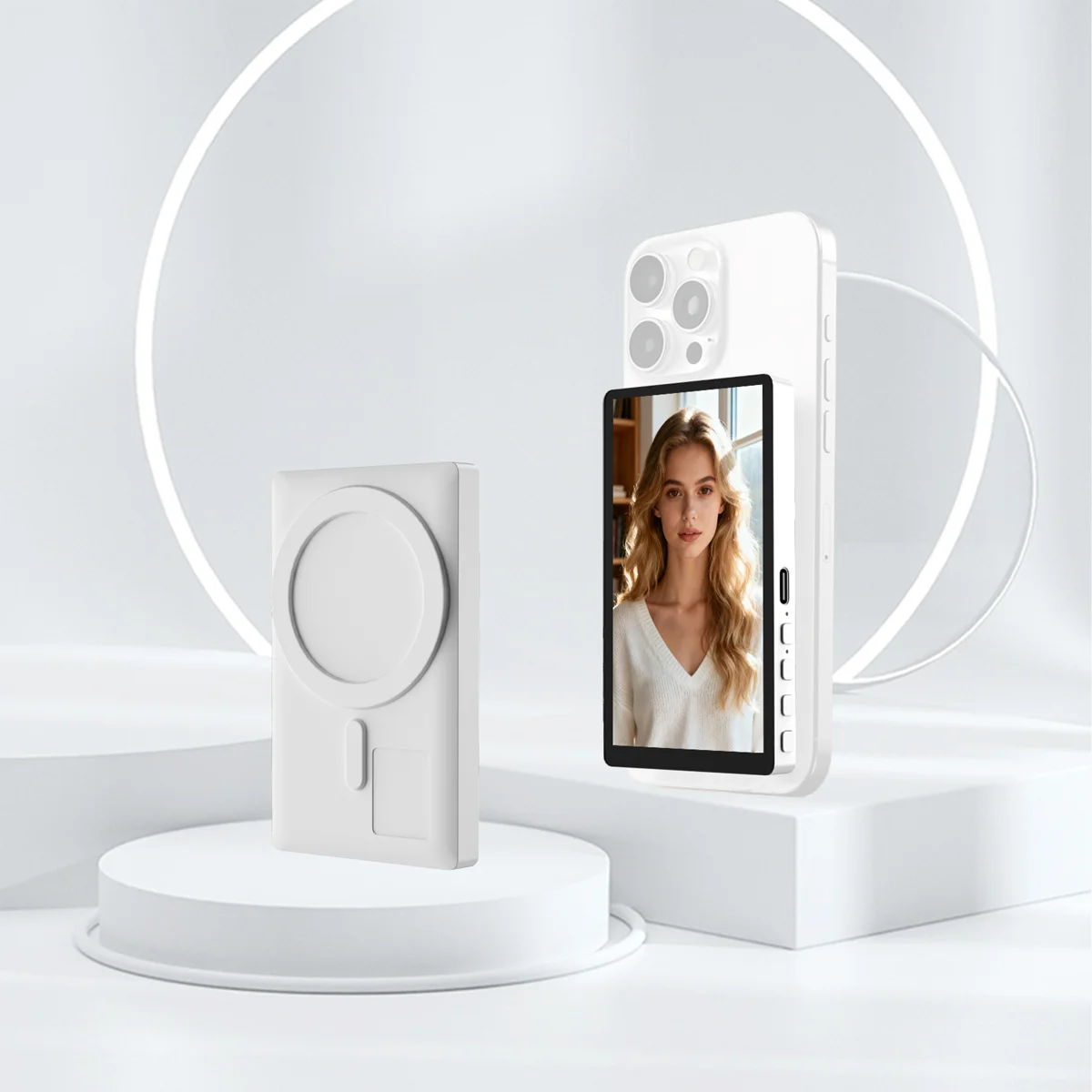 Vlog Screen Selfie Monitor, Magnetic Phone Holder Clip Mount, Using Phone Rear Camera for Selfie Vlog Live Stream