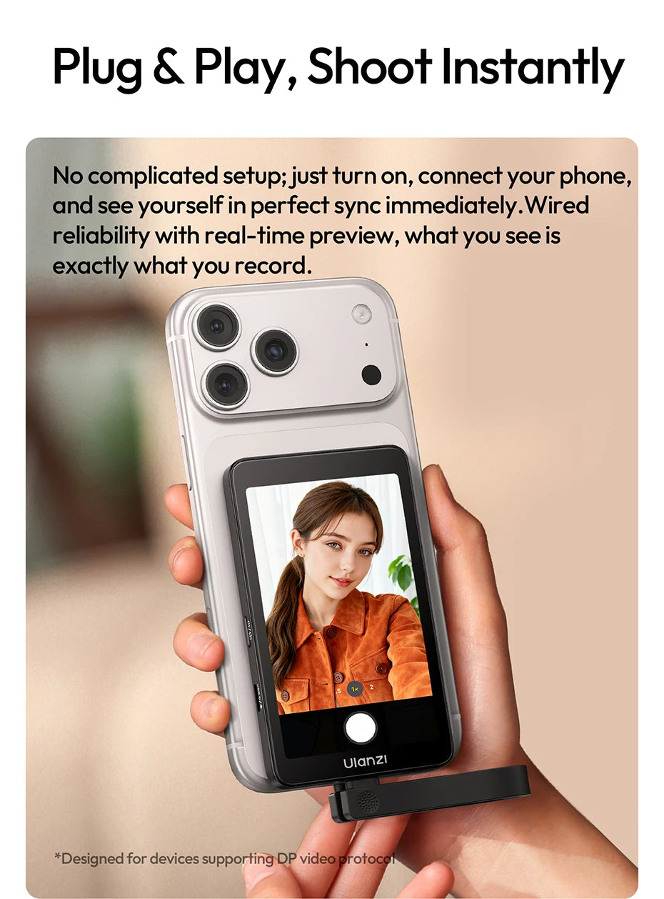 Ulanzi VM1 Vlog Selfie Monitor Screen for iPhone 17 16 15 Selfie Monitor Screen with Magnetic Ring Livestreaming Vlog Shots