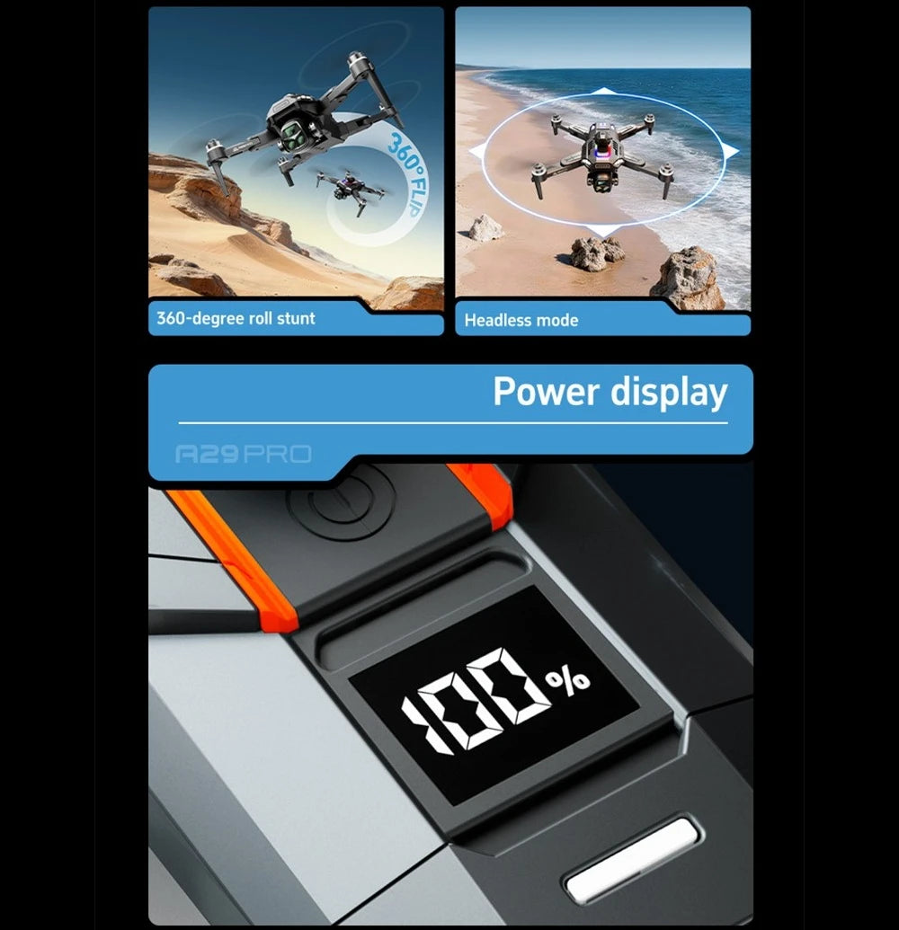 A29 Smart FPV Drone 5.6" Screen Battery Display 90° Adjustable Lens Optical Flow Hover Headless Mode 360 Stunt Flight Hobby Gift
