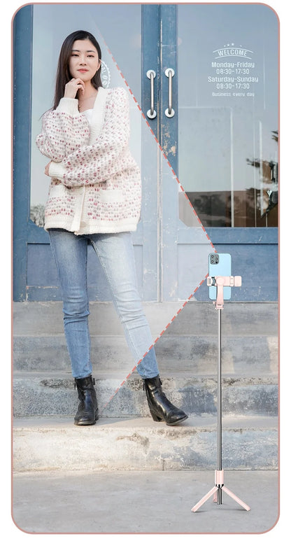 Portable Wireless Selfie Stick Extendable Tripod Stand With Bluetooth Remote for iPhone Android Vlog Live Streaming Bracket