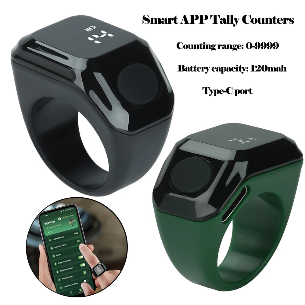 Portable Digital Display Counter Smart APP Ring Counter Bluetooth Counting Ring Time Reminder Wearable Tasbih Zikr Ring Misbah