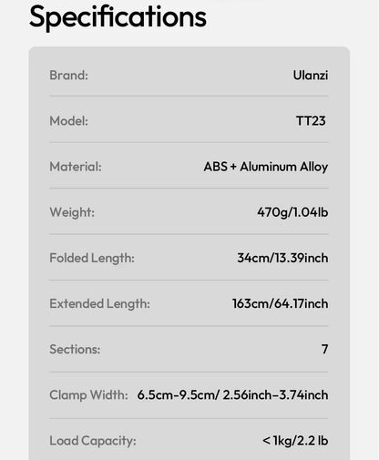Ulanzi TT23 Auto-Tracking Selfie Stick Tripod Foaldable Selfie Tripod for Smartphone Camera for Gopro with Bluetooth for Travel