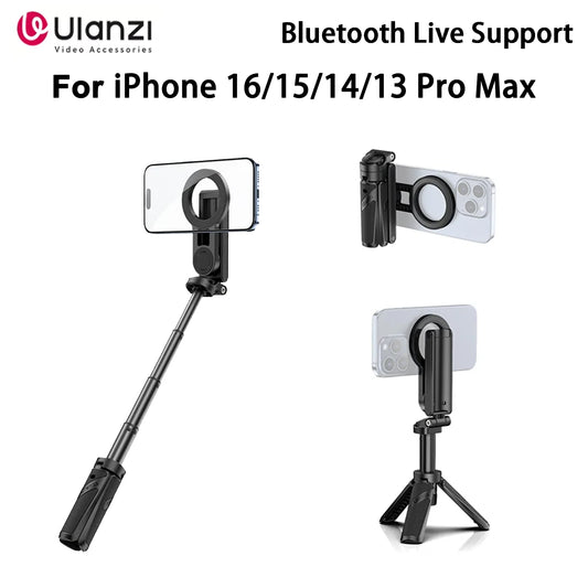 Ulanzi JJ03 Magnetic Phone Tripod Wireless Handle Selfie Stick Desktop Foot  Suitable iPhone 16/15/14/13 Pro Max