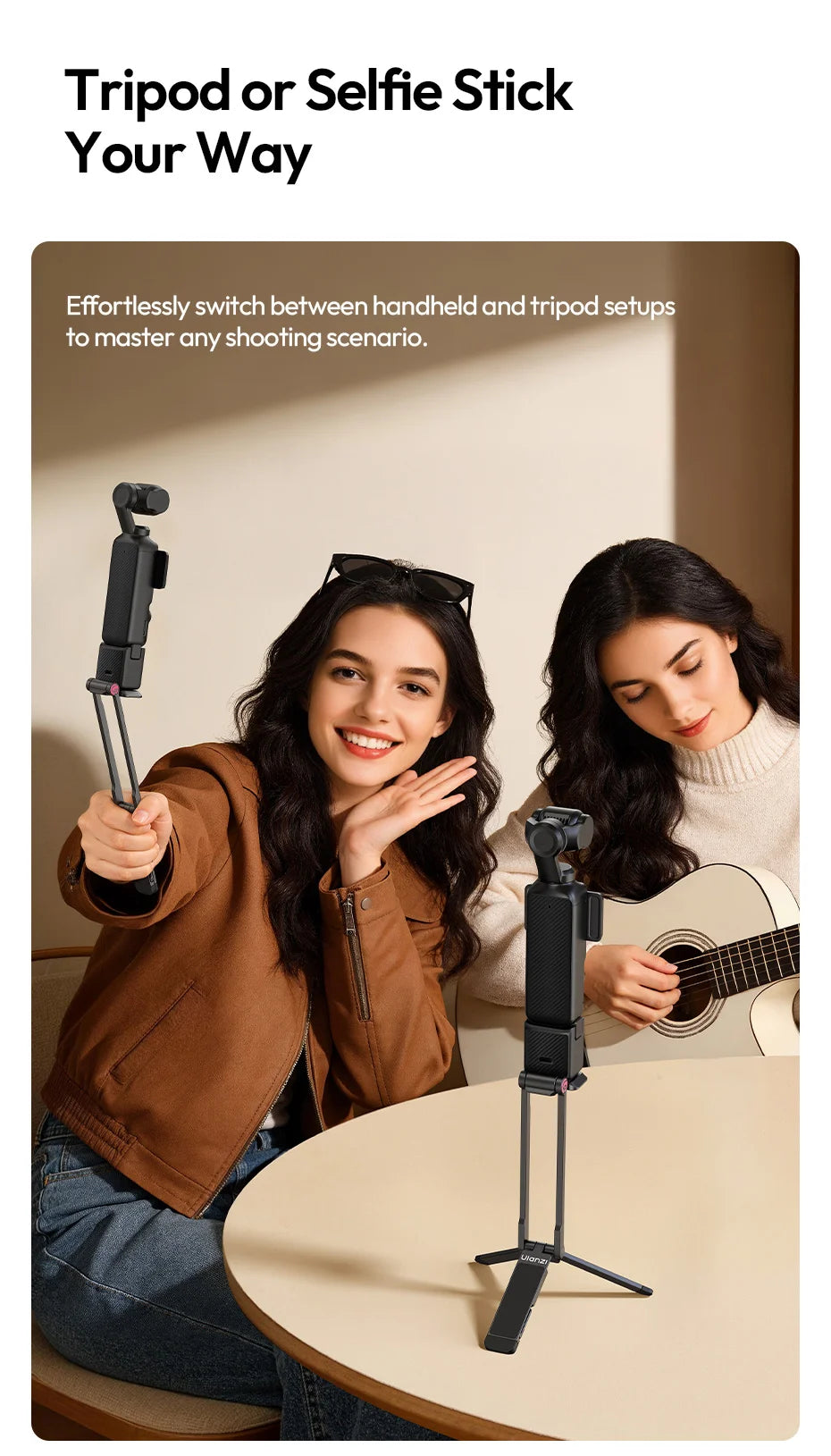 Ulanzi MA66 Magnetic Quick Release Tripod for DJI Pocket 3 Foldable Selfie Stick Handle Tripod with Hidden Hook for Travel