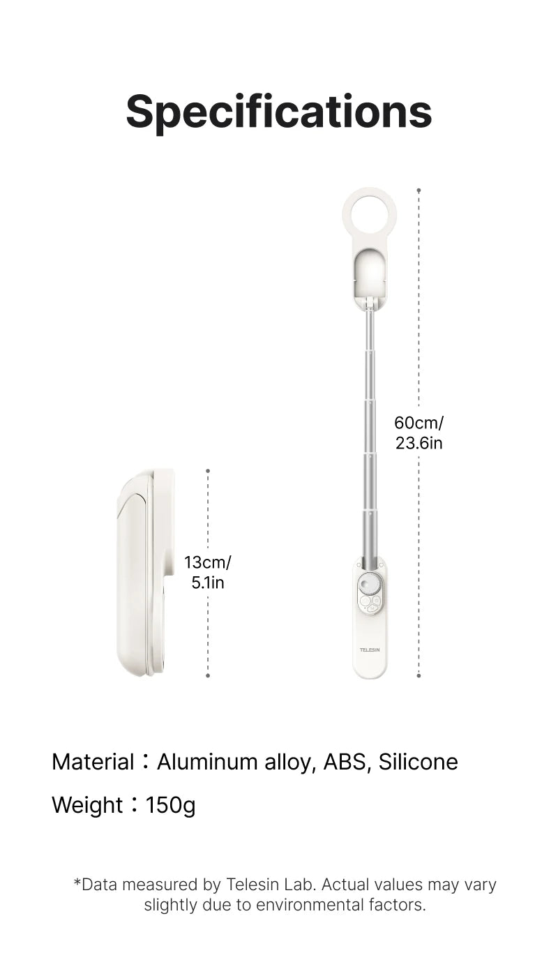 Telesin Magnetic Selfie Stick and Mini Tripod Portable Foldable Pole Extend To 60cm for Smartphone Macro Photography