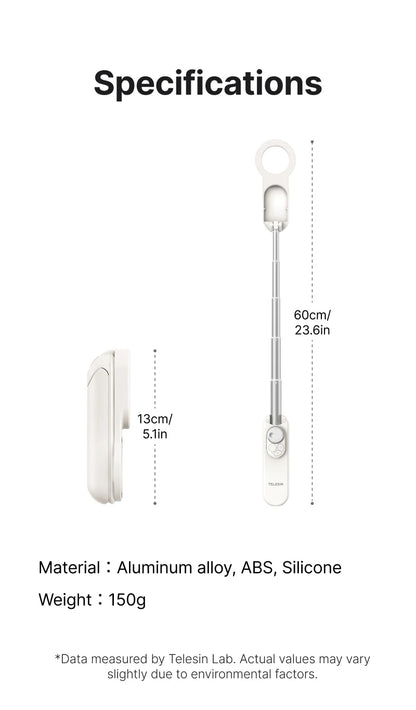 Telesin Magnetic Selfie Stick and Mini Tripod Portable Foldable Pole Extend To 60cm for Smartphone Macro Photography