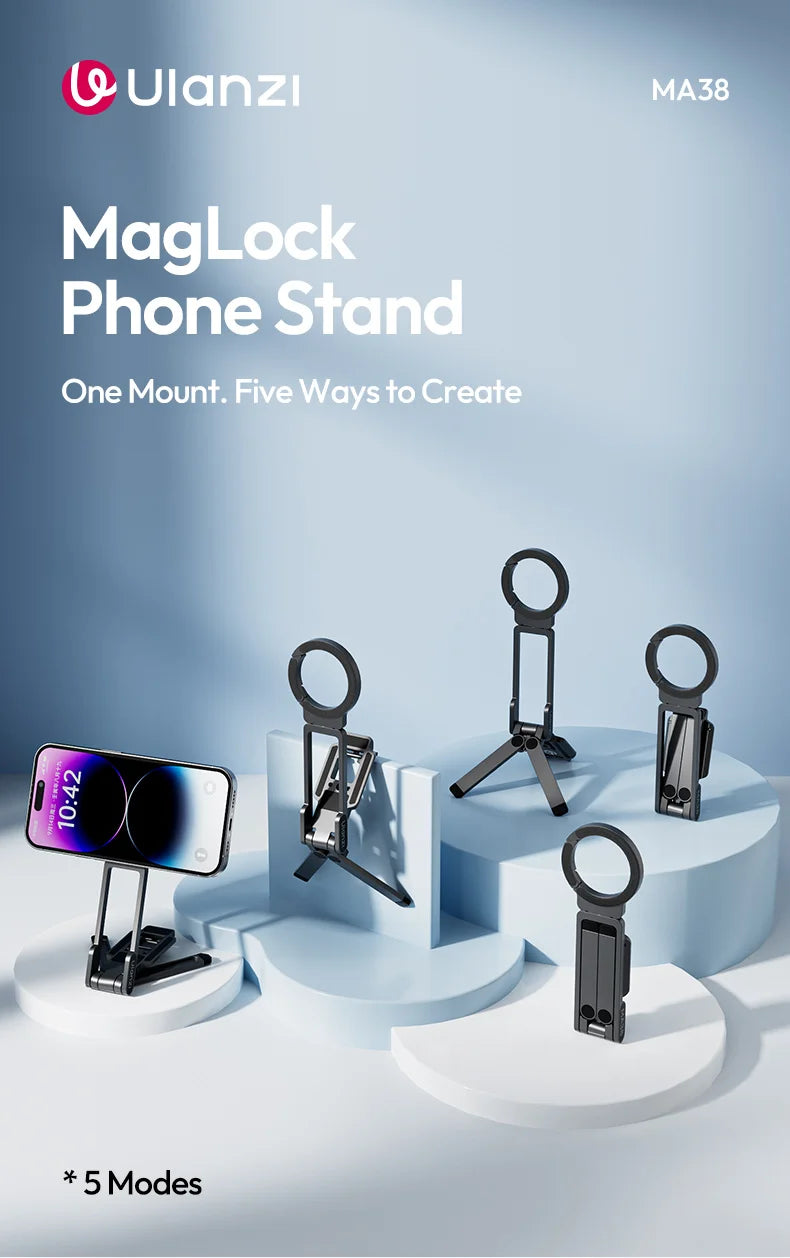 Ulanzi MA38 MagLock Phone Stand Magnetic Phone Stand for iPhone 16 15 14 13 with Hidden Hook for Slopes Walls
