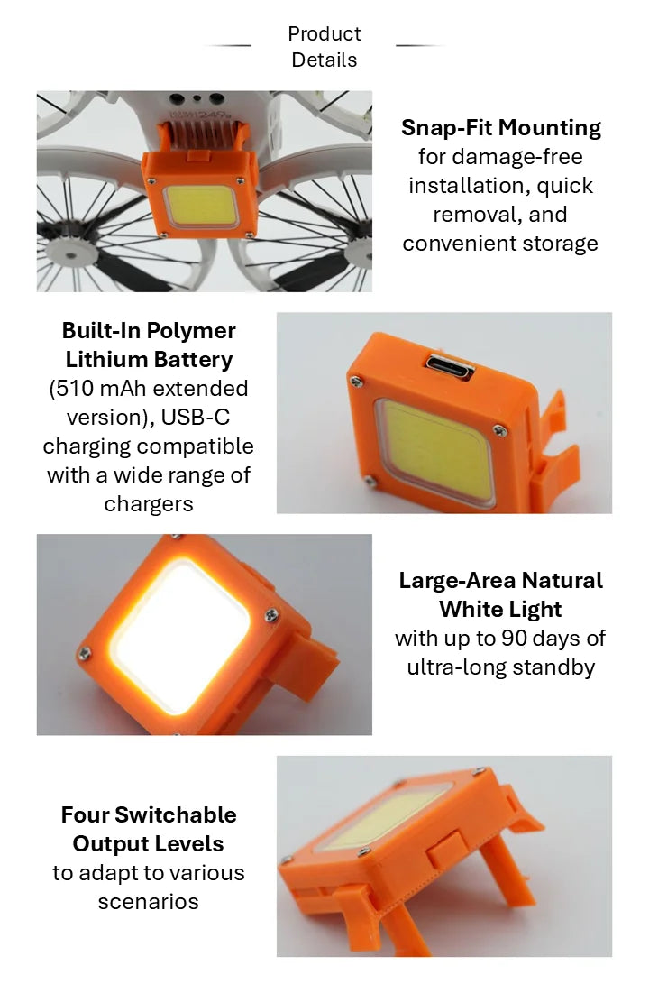 DJI Flip Night Flight Light Accessory, 900LM Front & Bottom Fill Lights, Adjustable Angle, High/Low/Strobe, 120 Min