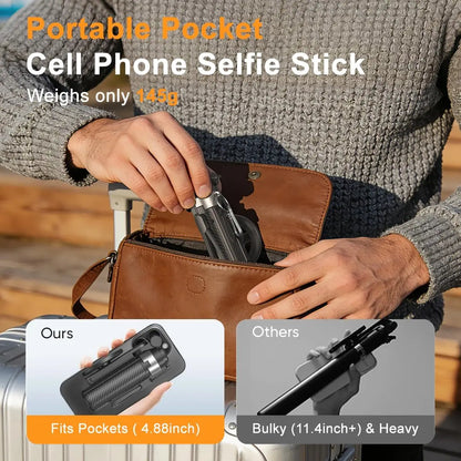 Magnetic Selfie Stick with Remote for Cell Phone 360° Rotation Transforms into Mini Tripod/Handheld Stabilizer/Phone Stand