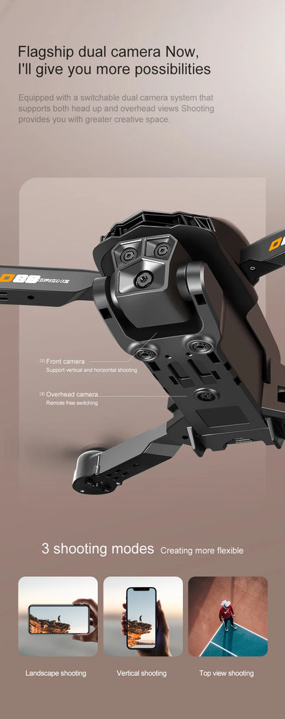 NewD88 4K RC Drone,360°Flip,Headless Mode,One Key Return,Altitude Hold,WiFi FPV,Dual Cam Switch,90°Lens Adjust,Birthday Gift Toy