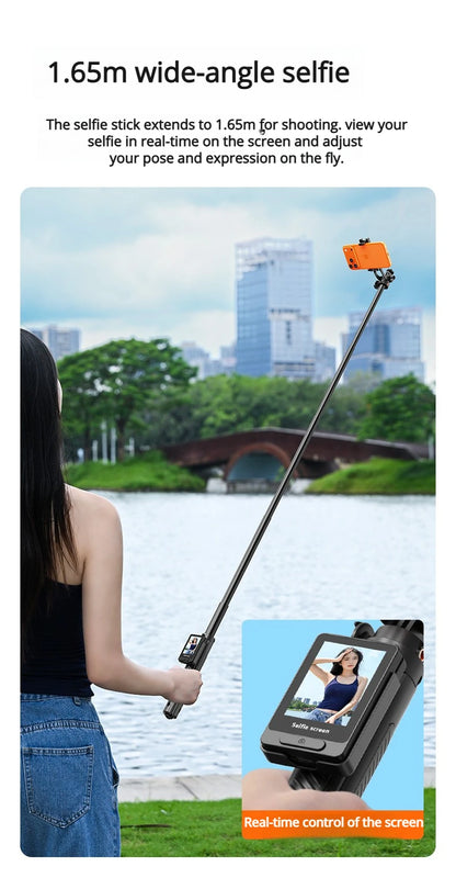 Smartphone Rear Selfie Screen with Selfie Stick Tripod suit.Selfie Pole Real-time Projection,for Vlog/Travel/Selfie/Group Photos