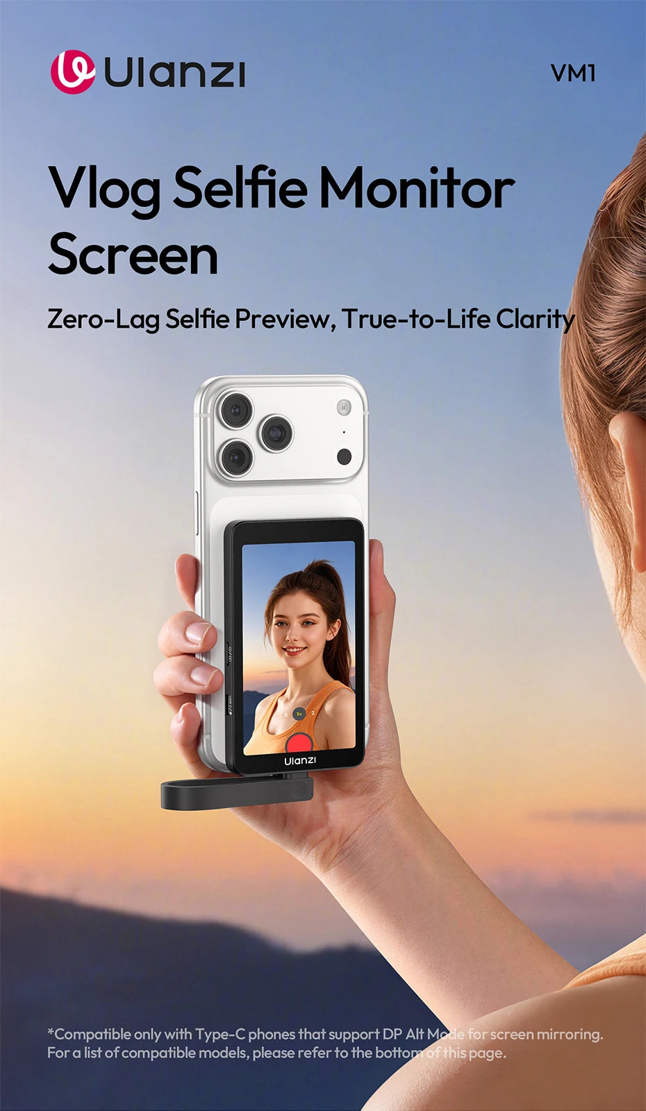 Ulanzi VM1 Vlog Selfie Monitor Screen for iPhone 17 16 15 Selfie Monitor Screen with Magnetic Ring Livestreaming Vlog Shots