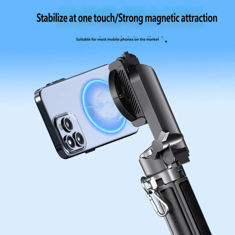 Magnetic Selfie Stick Tripod Anti-shake Extendable Phone Holder for Live Streaming Vlog Zoom Travel iPhone Samsung Android