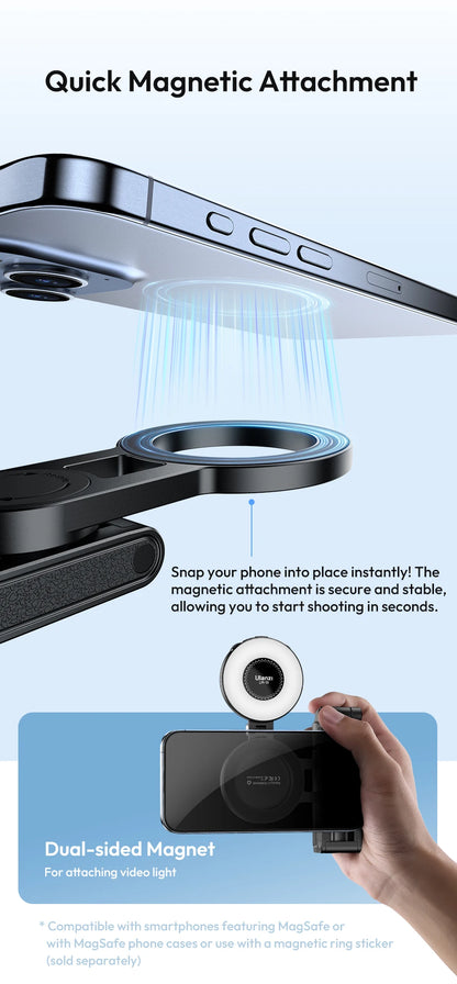 Ulanzi JJ03 Magnetic Phone Tripod Wireless Handle Selfie Stick Desktop Foot  Suitable iPhone 16/15/14/13 Pro Max