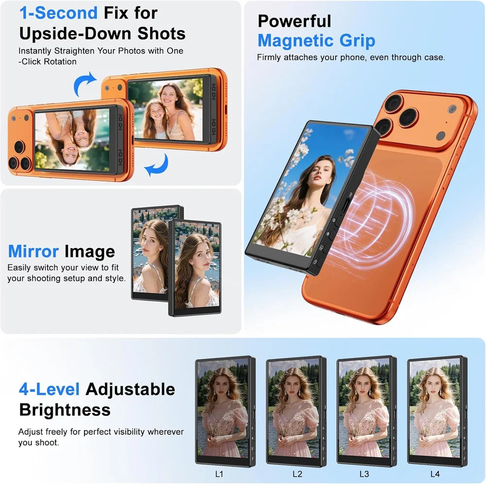 Magnetic Phone Projector Screen Android iPhone Rear Camera Selfie for Vlog Live Stream Video Recording Smart Monitor Accessory