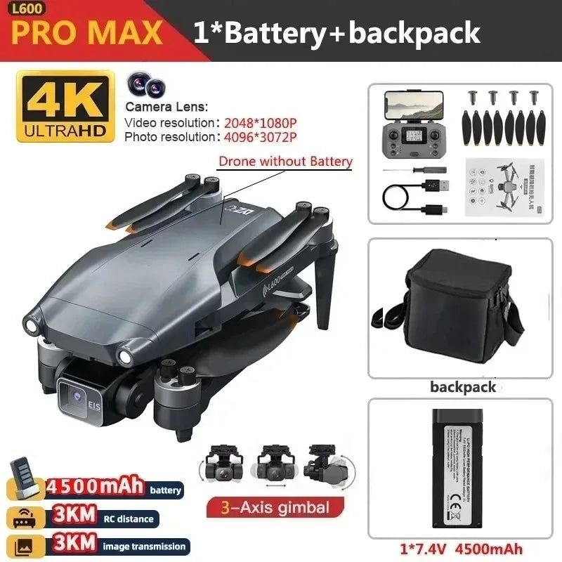 L600 PRO/L600 PRO MAX GPS Drone 4K Professional HD Camera 3-Axis Gimbal 5G FPV Brushless Optional Avoiding Obstacle Quadcopter