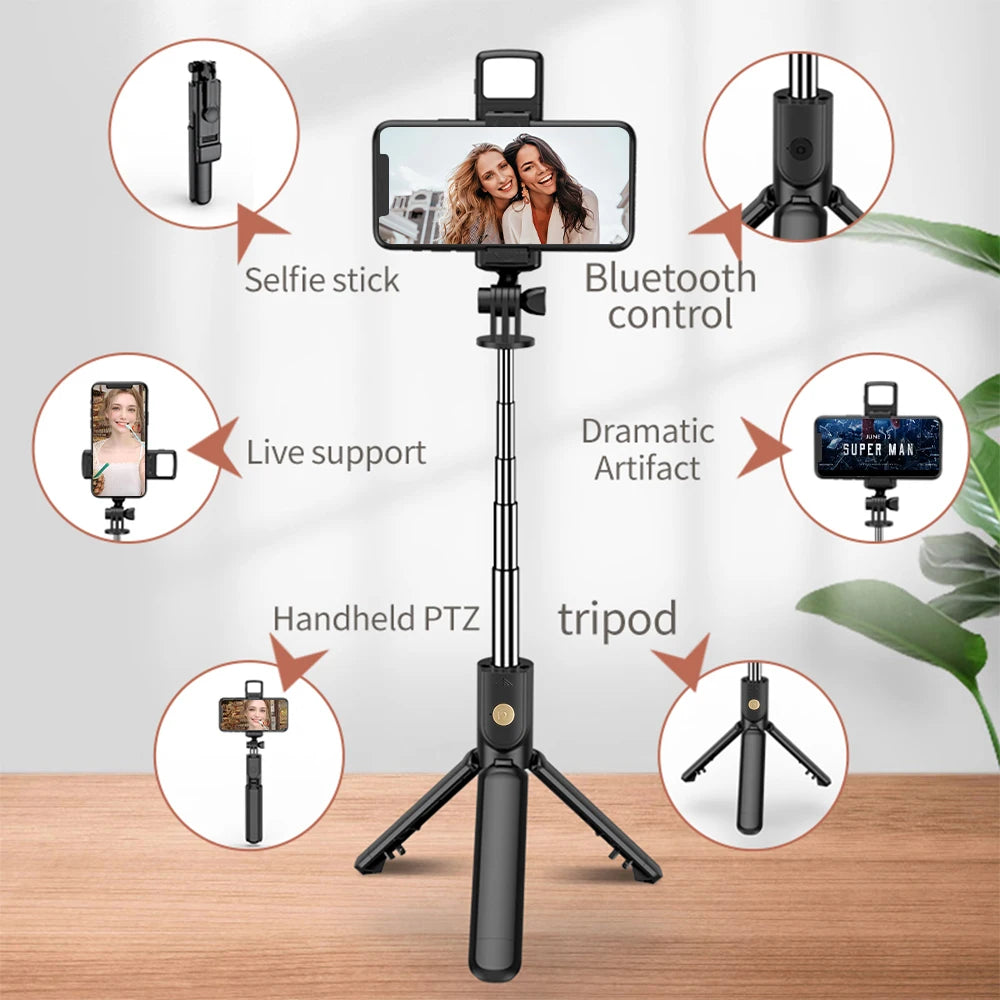 Portable Wireless Selfie Stick Extendable Tripod Stand With Bluetooth Remote for iPhone Android Vlog Live Streaming Bracket