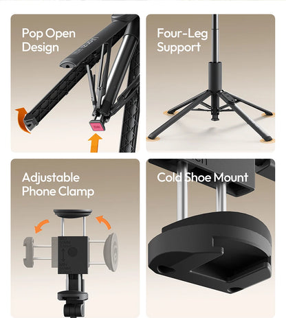 Original Ulanzi MT86 Auto Opening Selfie Stick Tripod With Cold Shoe Mount And 1.46m Extension For Vlog Live Streaming