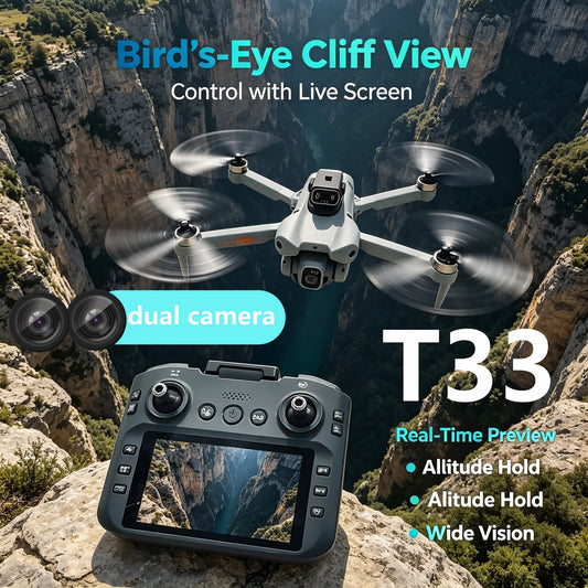 T33 New GPS Folding Drone 4,5" Screen 25 Min Battery 8K Movie Camera Optical Flow Position Aircraft Obstacle Avoidance Brushless
